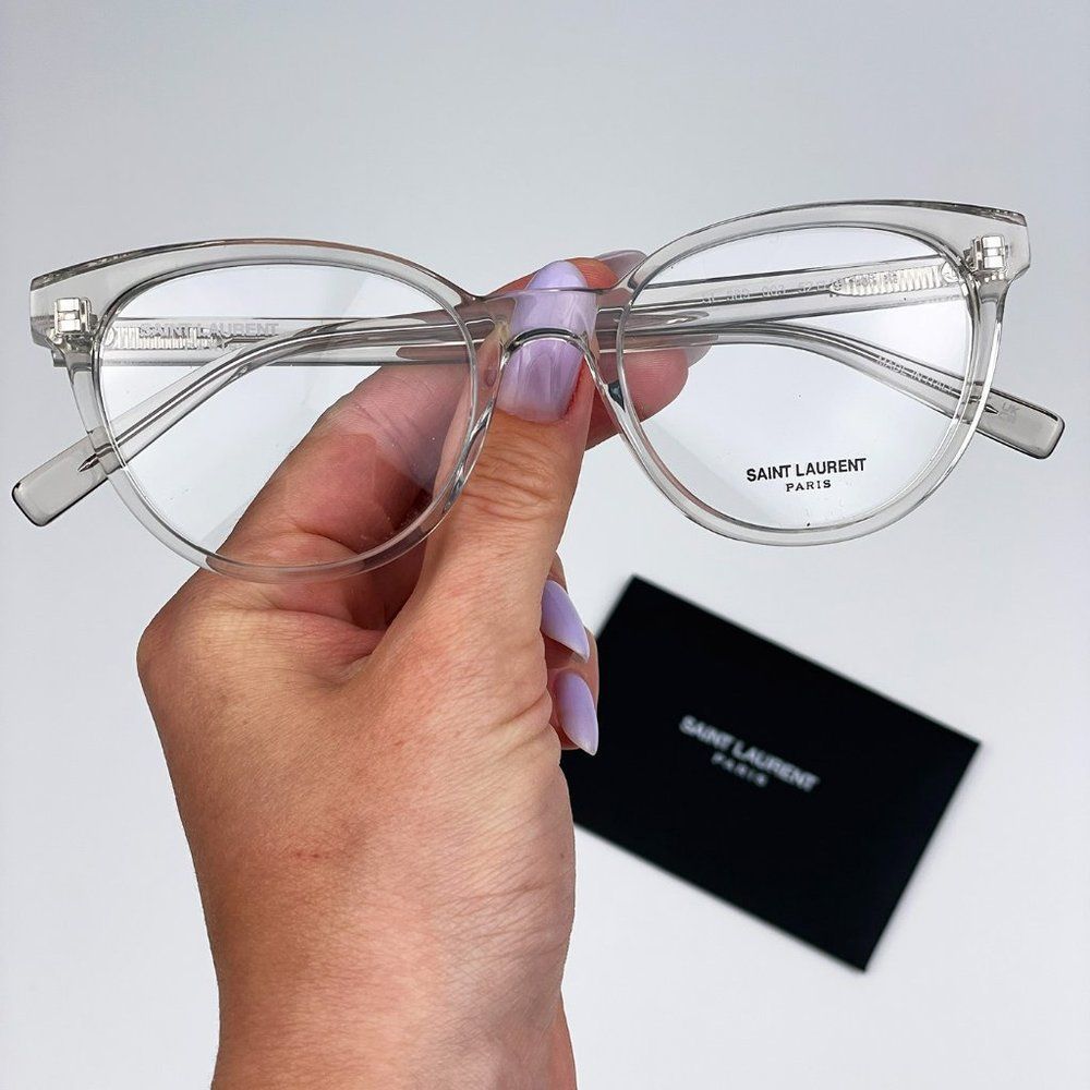 Saint Laurent SL589 003 Eyeglasses Beige Clear Oval Women - Picture 1 of 12